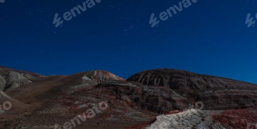 Preview: Amazing striped red mountains on a moon night