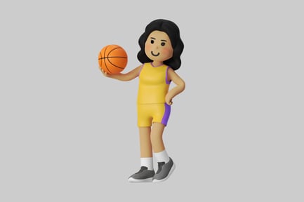 Visualização: Jogador de basquete de desenho animado com bola