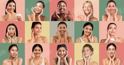 Preview: Diverse women enjoying skincare routines in a colorful studio setting