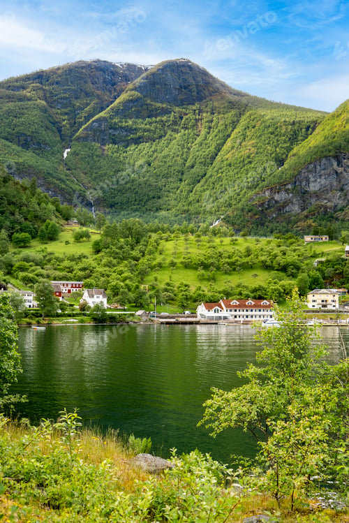 Preview: Scenic Flam village at the base of majestic Norwegian mountains