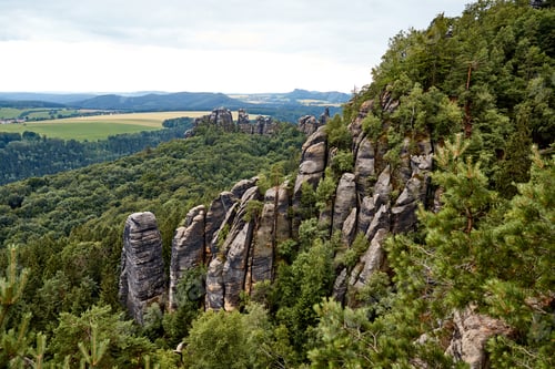 Preview: beautiful landscape with old rocks and forest in Bastei, Germany