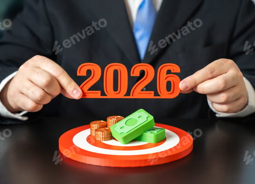 Preview: Financial Target 2026 Achievement with Stacks of Cash
