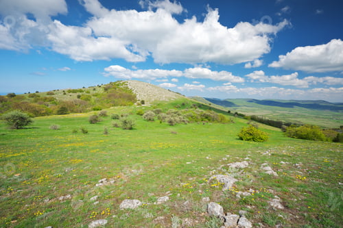 Preview: Mountain meadow and valley at day.