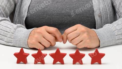 Preview: Customer experience feedback concept. Five red stars, the best rating of excellent services