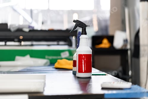 Preview: Plastic bottles with car cleaning chemical bottles in car service