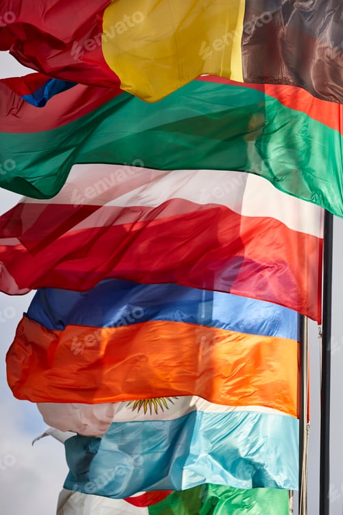 Preview: Flags of the word waving in the wind. International emblems