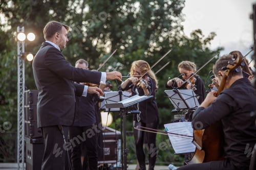 Preview: Musical ensemble playing classic instrumental music outdoors