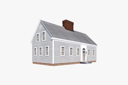 Preview: Two-story house with sloped roof and arched windows