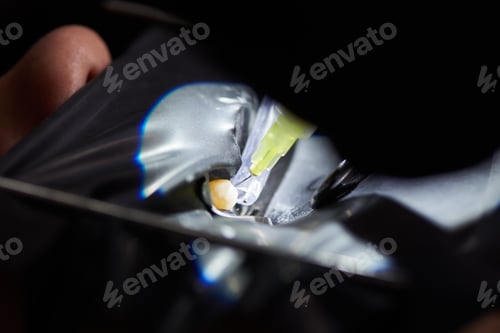 Preview: Close-up of operation install dental implant teeth of patient in clinic