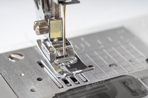 Preview: Modern White Sewing Machine Presser Foot Closeup, Macro