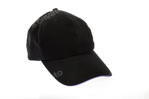 Preview: Black golf cap with purple colour trim on white background