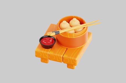 Preview: Steamed dumplings with chopsticks and sauce