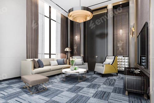 Preview: 3d rendering classic luxury living room lobby lounge with chandelier and decor