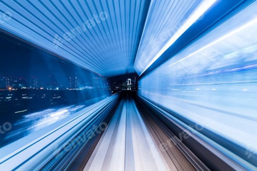 Preview: Train moving fast in tunnel