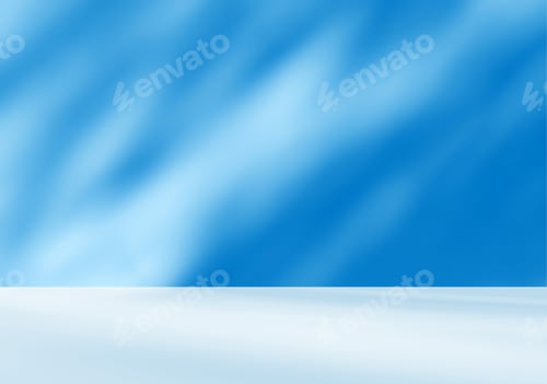Preview: Empty blue room studio with shadow of leaves on concrete wall and floor for product presentation.