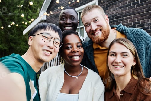Preview: Pov of Diverse Friends Smiling Happily at Camera