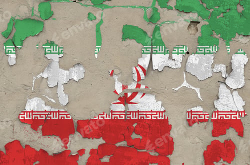 Preview: Iran flag depicted in paint colors on old obsolete messy concrete wall close up