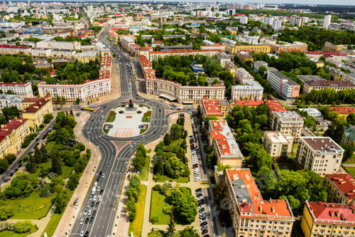 Preview: Top view of Victory square in Minsk.Bird's-eye view of the city of Minsk and victory square