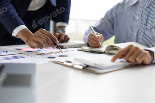 Preview: Business advisory discussing meeting to analyze market growth and business investment strategies.