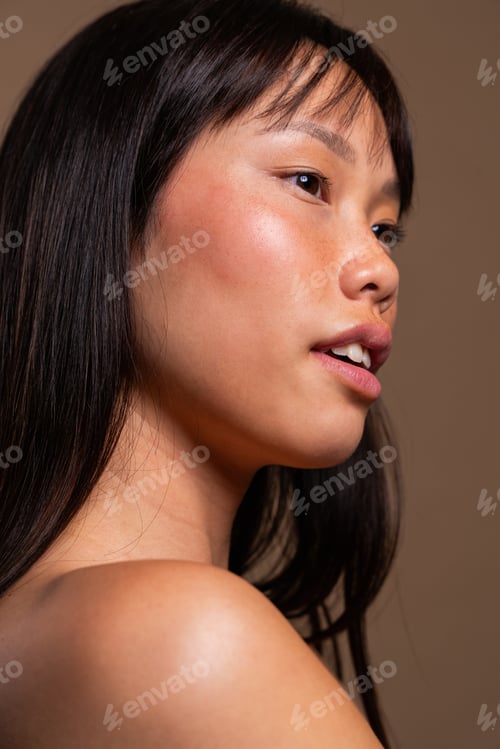 Preview: Beautiful asian woman portrait, asian woman profile portrait natural skin beauty