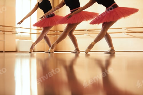 Preview: Unrecognizable female ballet dancers rehearsing at ballet studio,