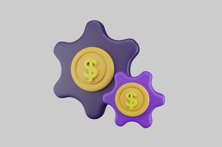 Preview: Two purple coin-like objects with dollar signs.