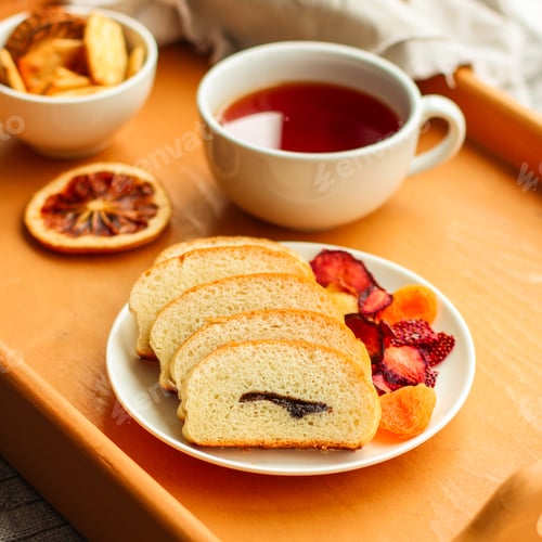 Preview: Cornflakes, Coffee, Bread, Butter, Eggs, Jam And Other Ingredients For Breakfast On A Dark