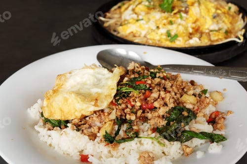 Preview: Rice Topped With Stir Fried Minced Pork And Basil