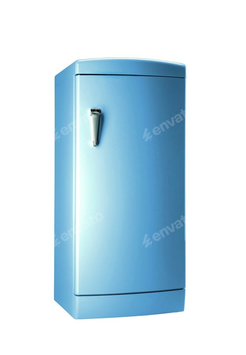 Preview: Retro Blue Refrigerator on a White Background