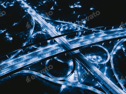 Preview: Aerial view of highway junctions. Bridge roads shape in structure. Top view. Urban city