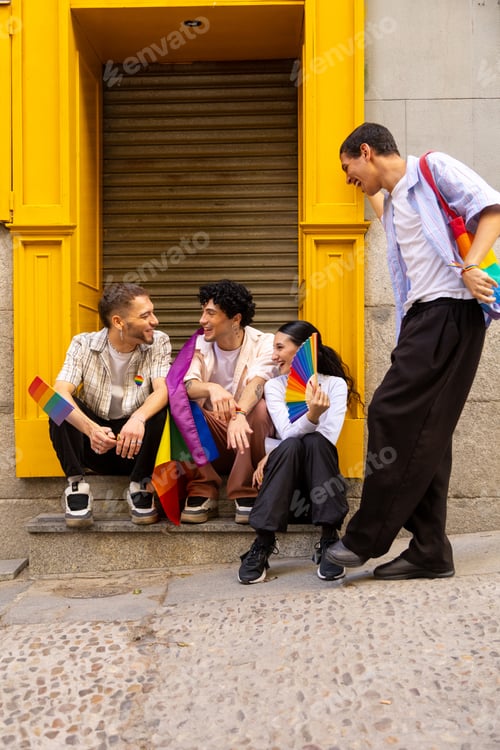 Preview: Diverse friends celebrating pride in urban setting