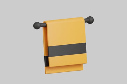 Preview: Yellow towel hanging from a black towel rack