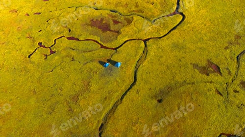 Preview: Aerial landscape of roads in large green ground at Greenland