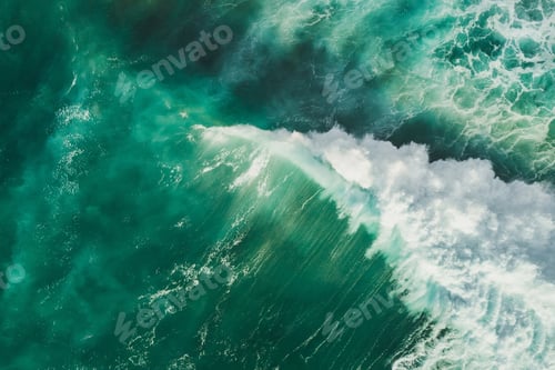Preview: Aerial wave background. Drone shot directly from above green turquoise color, huge wave. Empty space