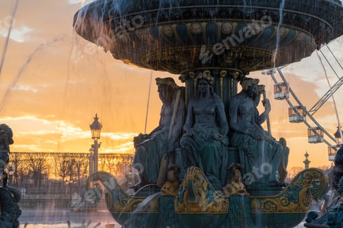 Preview: Fountain at Place de la Concord in Paris France by dusk