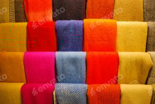 Preview: Beautiful picture of colorful scarves in a market