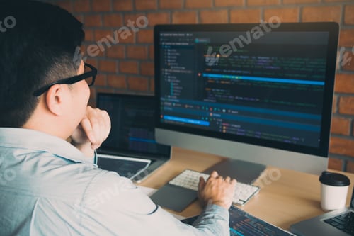 Preview: Developing programming and coding technology working in a software develop company office.