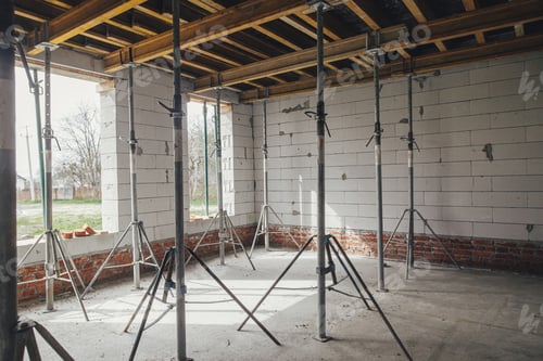 Preview: Slab formwork for concrete pouring. Concrete slab construction for ceiling at construction site