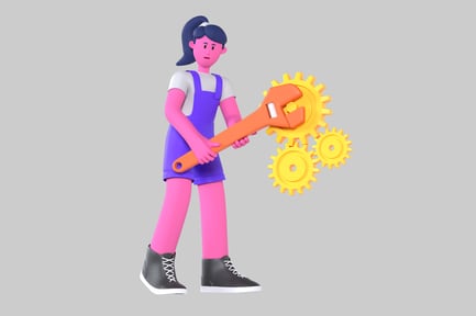Preview: Cartoon worker with gears