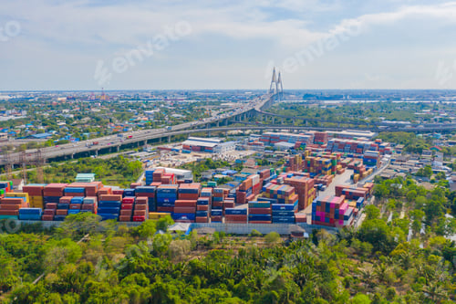 Preview: Shipping container site loading in logistic port warehouse storage business import and export goods