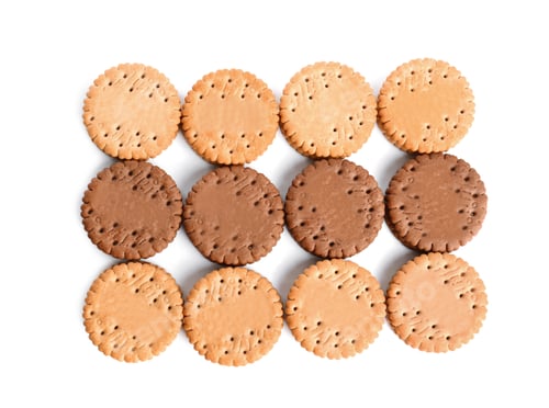 Preview: Different tasty sandwich cookies on white background, top view