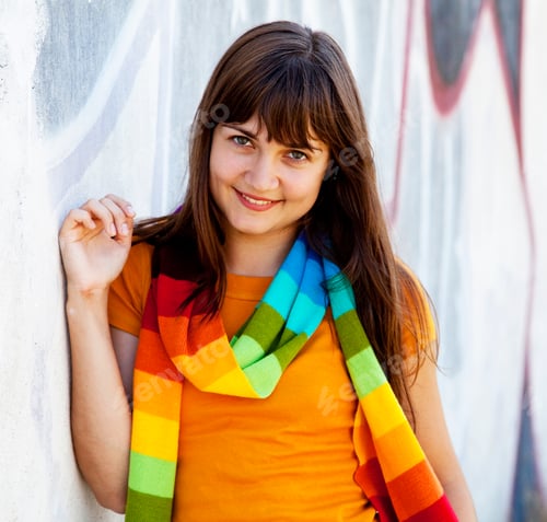 Preview: Girl near graffiti wall.