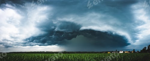 Preview: Panoramic view of a terrifying dark thunderstorm approaching