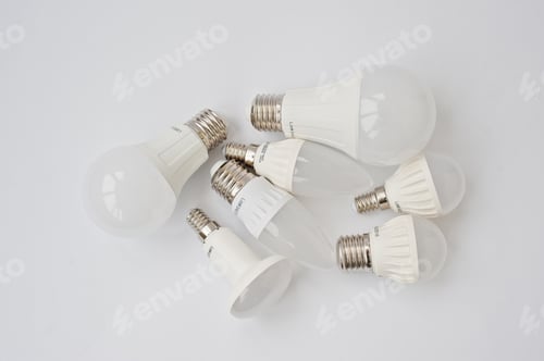 Preview: Set of row LED bulbs isolated on white background.