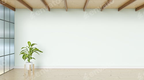 Preview: Bright Interior with Plant and Wooden Ceiling