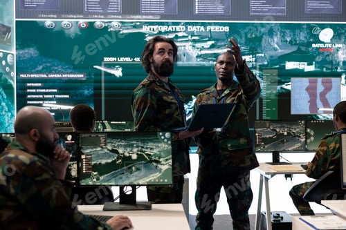 Preview: Military engineering team processes tactical data with reconnaissance radar CCTV