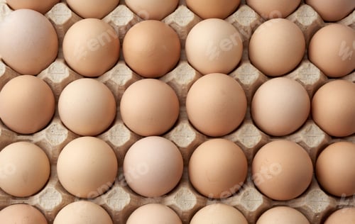 Preview: Whole round raw brown homemade chicken eggs in a paper tray