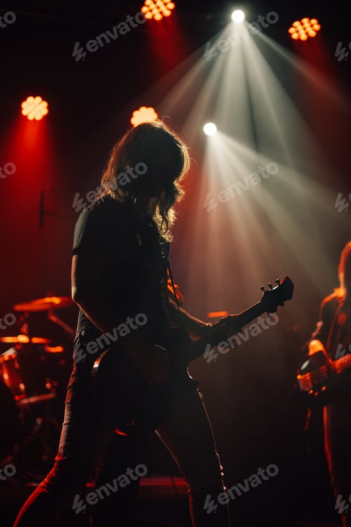 Preview: Guitarist performing live on stage under red lights