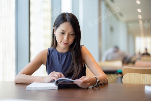Preview: Woman read the book in library
