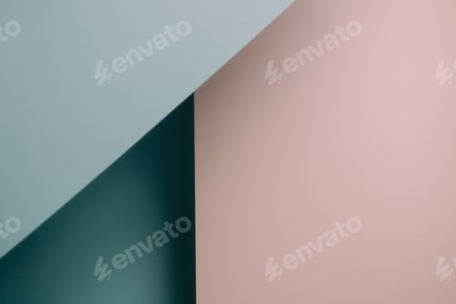 Preview: Pink and blue blue pastel flat lay background with sharp layers and shadows with copy space gender